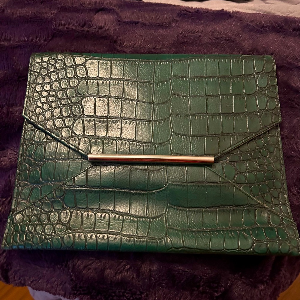 Emerald Green Merona Faux Croc Clutch Like New!